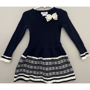 Miss Mona Mouse Girls 3 Navy/Cream Knit Fall Dress